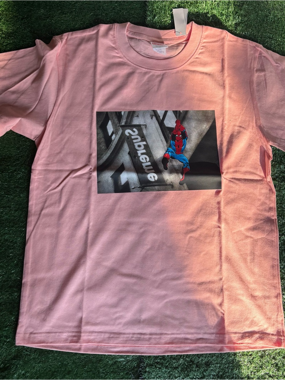Supreme Men’s Pink Graphic Spider-Man T-Shirt